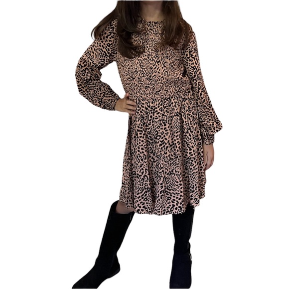 GB Girls Brown Black print Long Sleeve Dress Girls - Picture 3 of 17